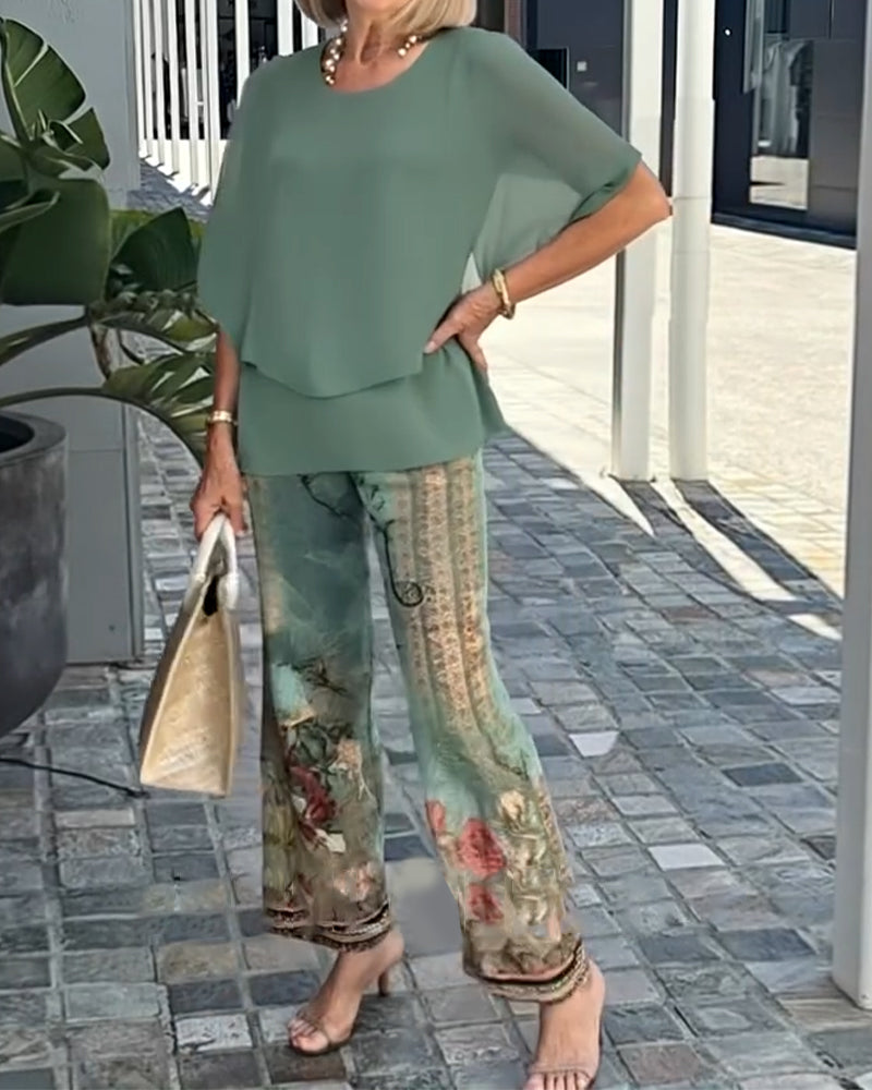 Fashion Printed Straight Pants Set