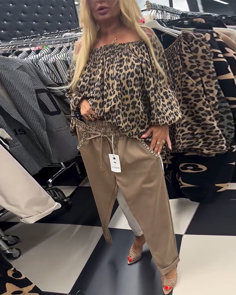 Solid color drawstring casual pants