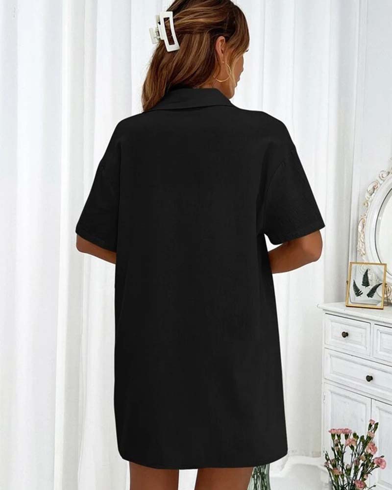 Casual solid color shirt and shorts set