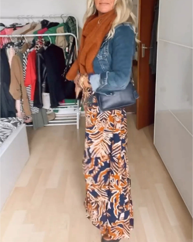 Casual lapel buttoned long sleeve denim coat