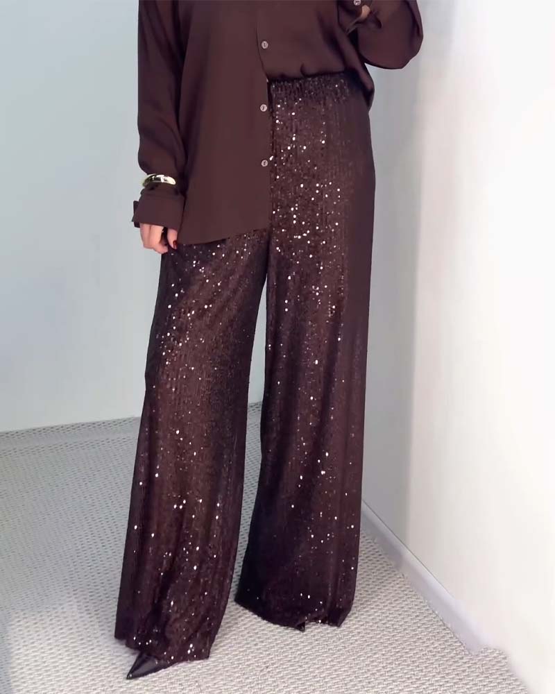 Casual Sequined Wide-leg Pants