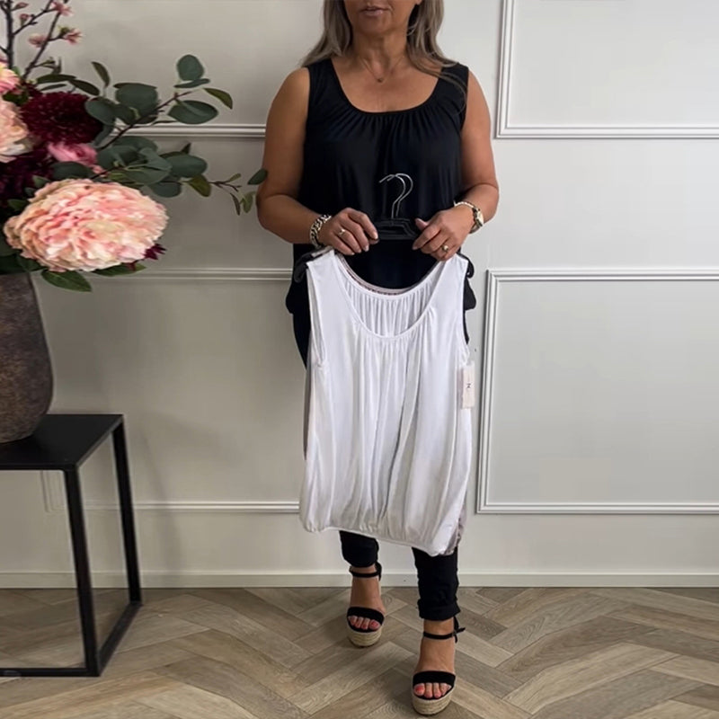 Sleeveless Solid Color Pleated Tank Top